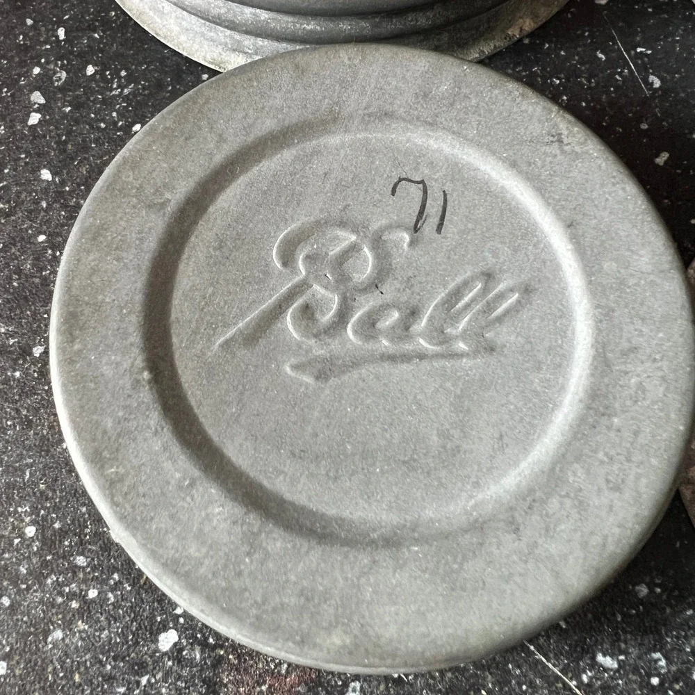 Ball and Atlas‎ Vintage Zinc Canning Jar Lids with Milk Glass Liners Set of 4
